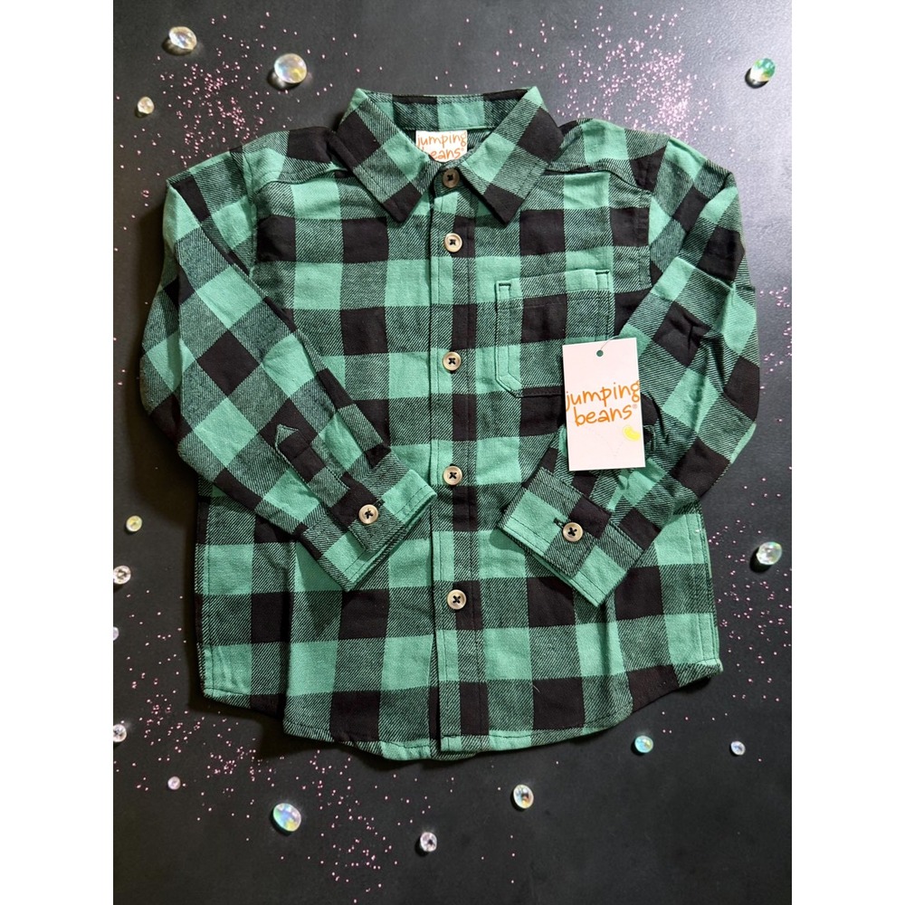 Jumping Beans - Green Black Buffalo Button Down - Boys Youth 2T